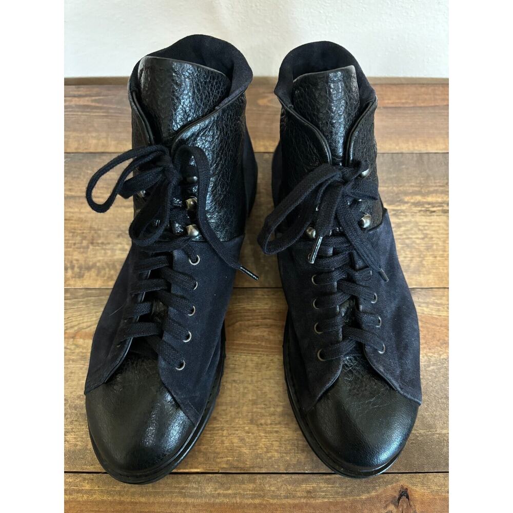 P Monjo Daniela Womens Boots Black 38 Split Leather Lace Up Casual Ankle Booties